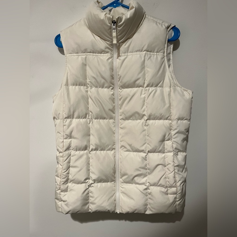 Lands’ End Cream Full Zip Puffer Down Vest